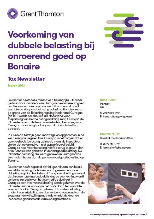 Voorkoming van dubbele belasting bij onroerend goed op Bonaire Grant Thornton Voorkoming van dubbele belasting bij onroerend goed op Bonaire Grant Thornton